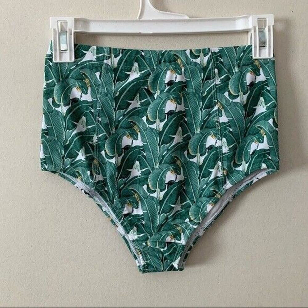 NWT Kingdom & State {ModCloth} Green Palms High Waisted Bikini Bottoms XS